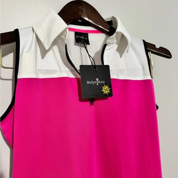 Belyn Key Vibrant Pink and White Sleeveless Top Panther Size Small NWT - Picture 2 of 6